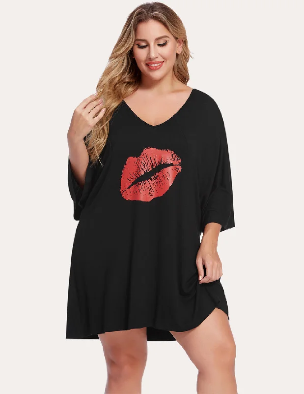 Ekouaer Batwing Sleeve Nightgown Night Dress