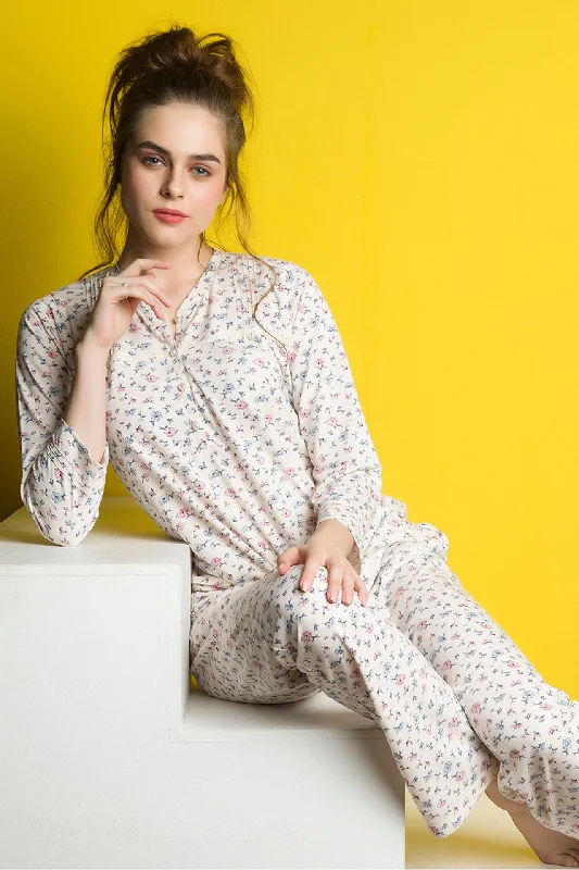 Beige Tiny Floral Pyjama Set