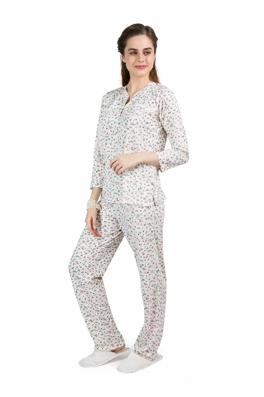 Beige Tiny Floral Pyjama Set