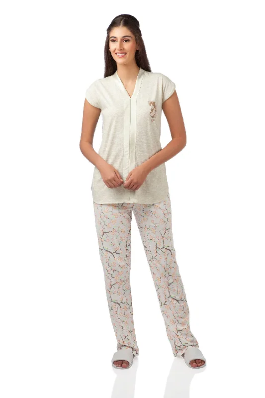 Ecru Japanese Cherry Blossom Pyjama Set