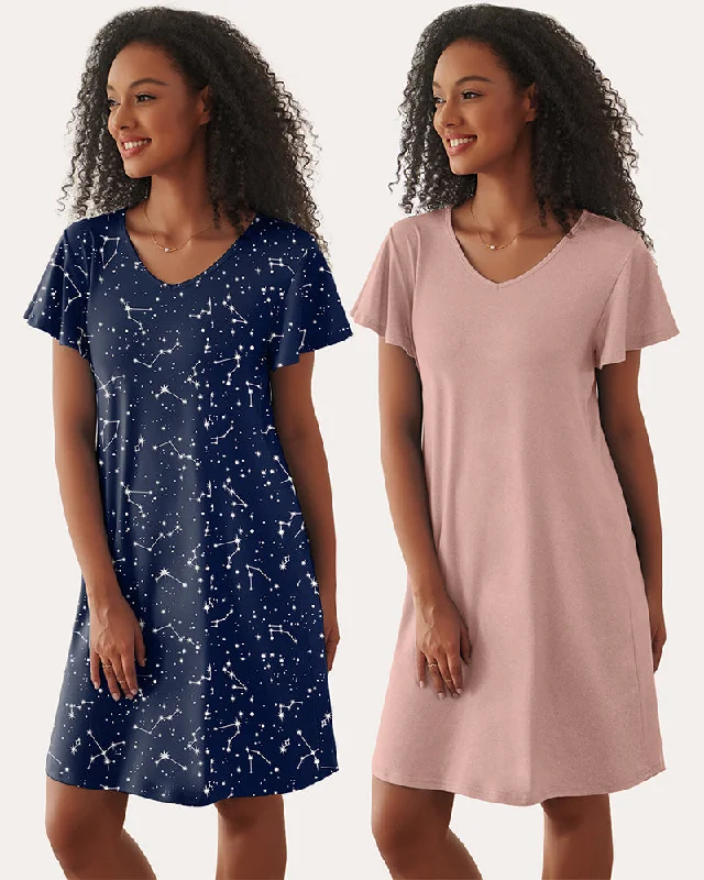 Ekouaer 2 Pack Print Short Sleeve Sleepwear