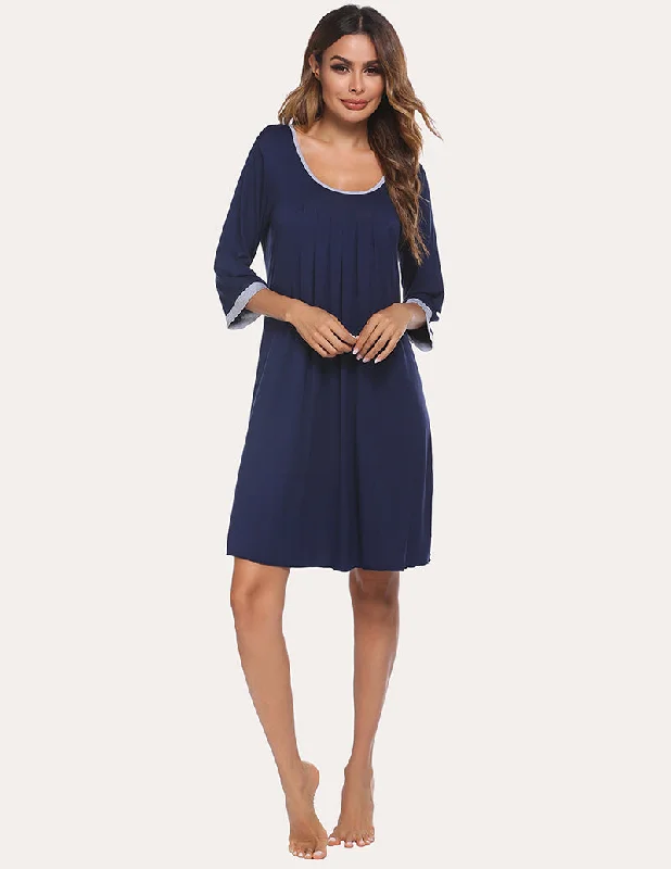 Ekouaer 3/4 Sleeve Pleated Nightdress