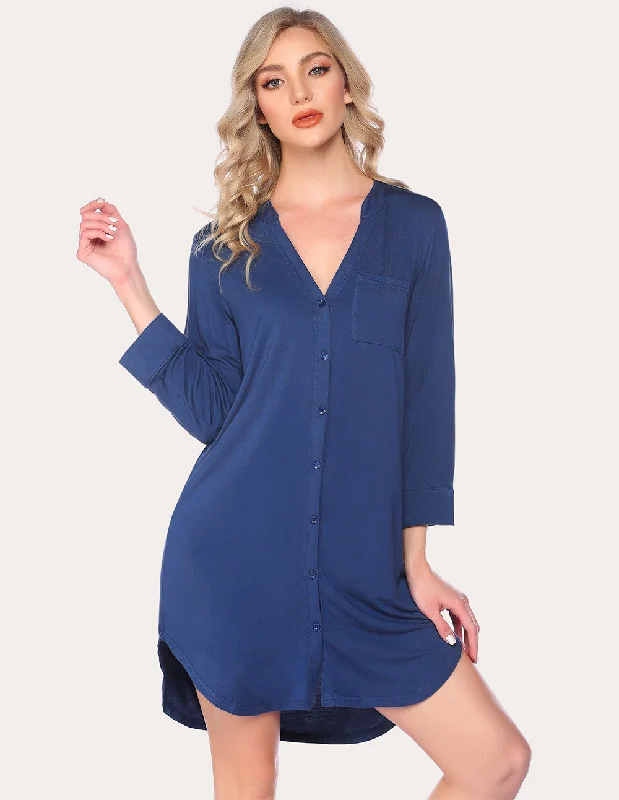 Ekouaer 3/4 Sleeve Striped Sleep Dress