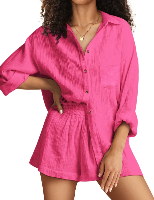 Ekouaer Button Down Lounge Set With Pockets