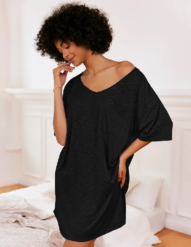 Ekouaer Casual V Neck T-shirt Nightgown