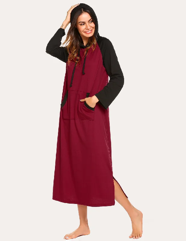 Ekouaer Contrast Color Hooded Nightdress