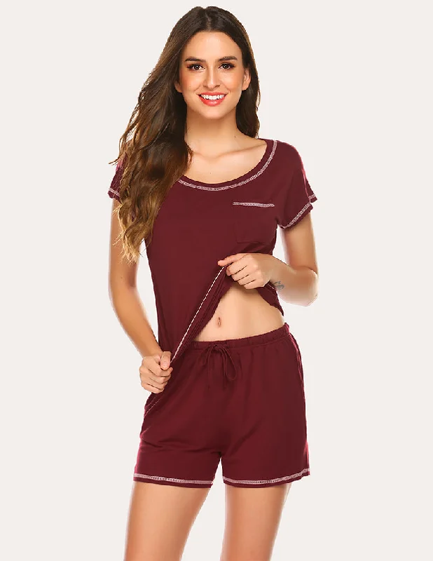 Ekouaer Contrast Color Trimmed Pajamas Set