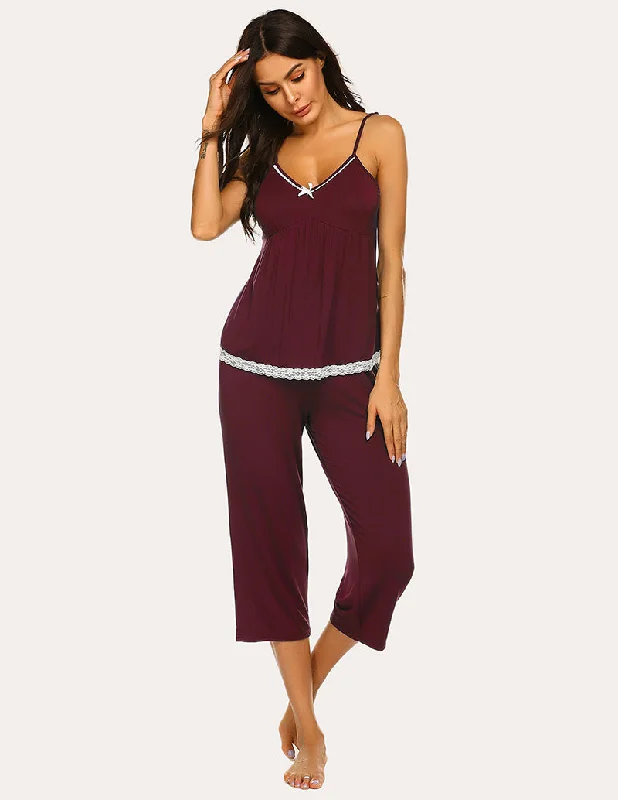 Ekouaer Lace Bow Camisole Pants Pajamas Set