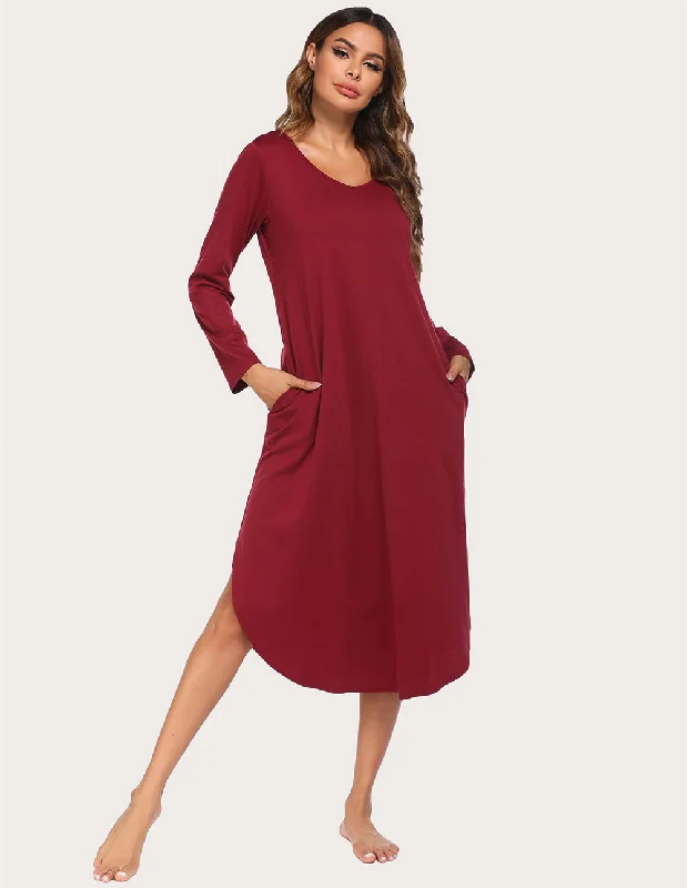 Ekouaer Loose Nightdress With Pocket