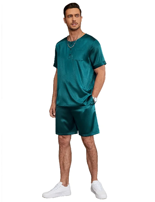 Ekouaer Men Short Sleeve Satin Pajamas Set