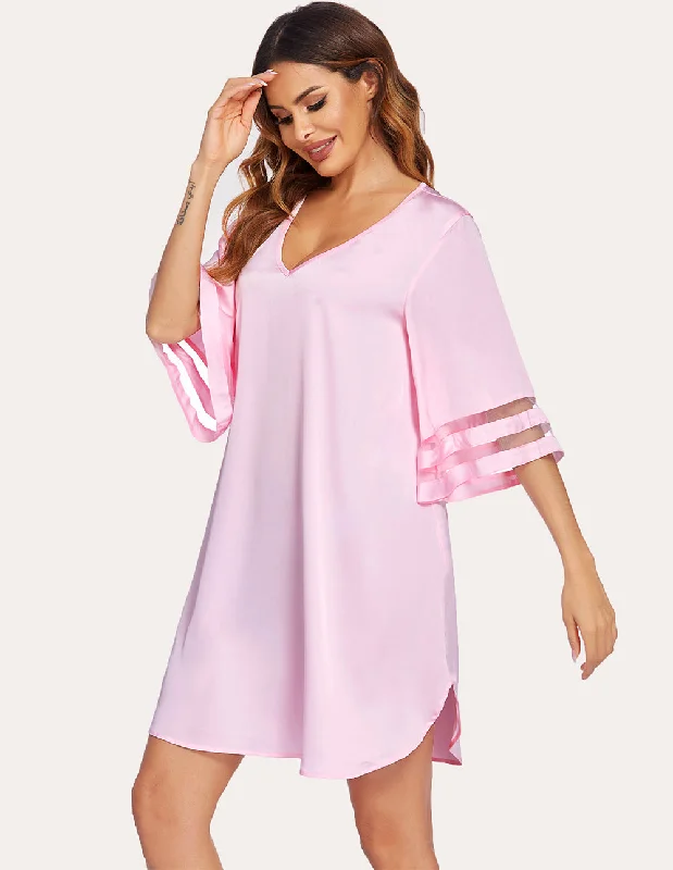 Ekouaer Mesh Panel Patchwork 3/4 Sleeve Mini Dress