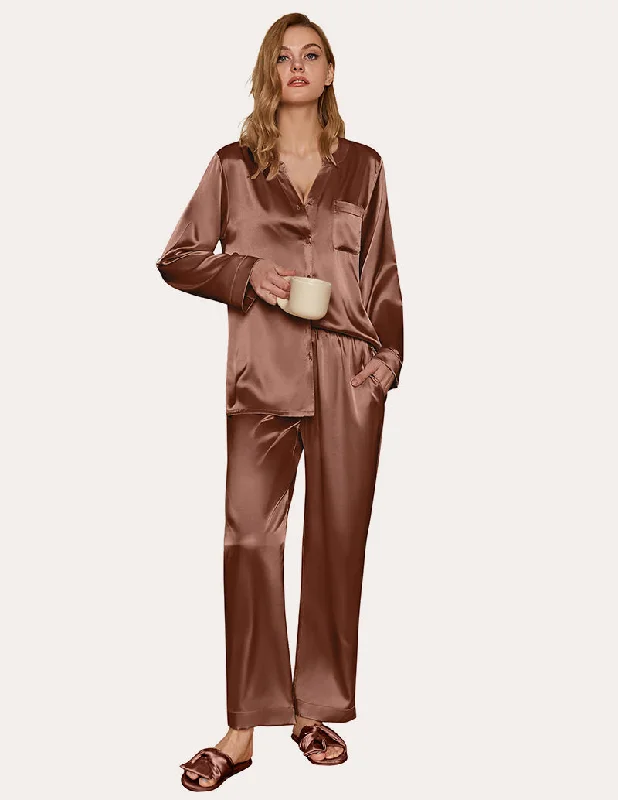 Ekouaer Satin Long Sleeve Button Down Pajamas Set