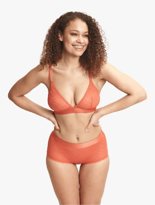 ELLE Icon Lace Triangle Bralette & High Waisted Brief Set - Orange