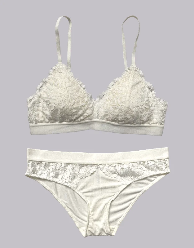 Lace Triangle Bralette Set - Ivory