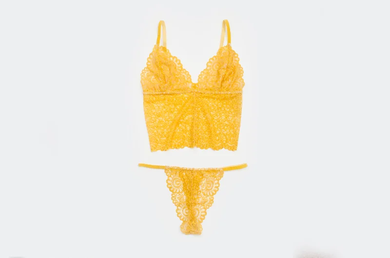 'Pineapple' Long Lace Bralet Set