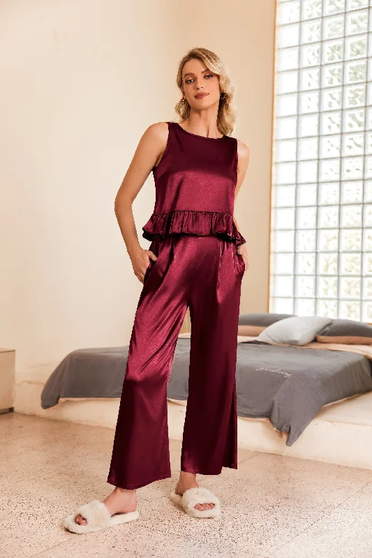 Satin Ruffle 2-Piece Pajamas Set