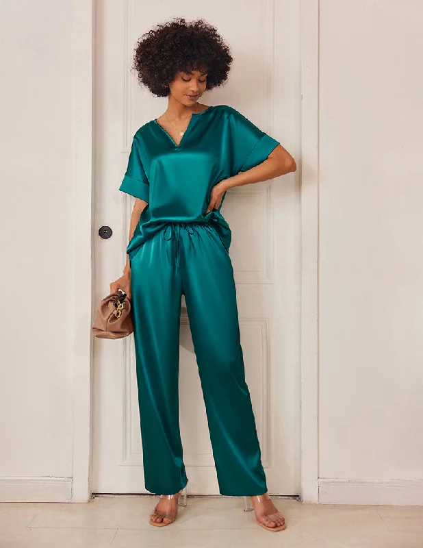 Satin V Neck 2-Piece Pajama Set