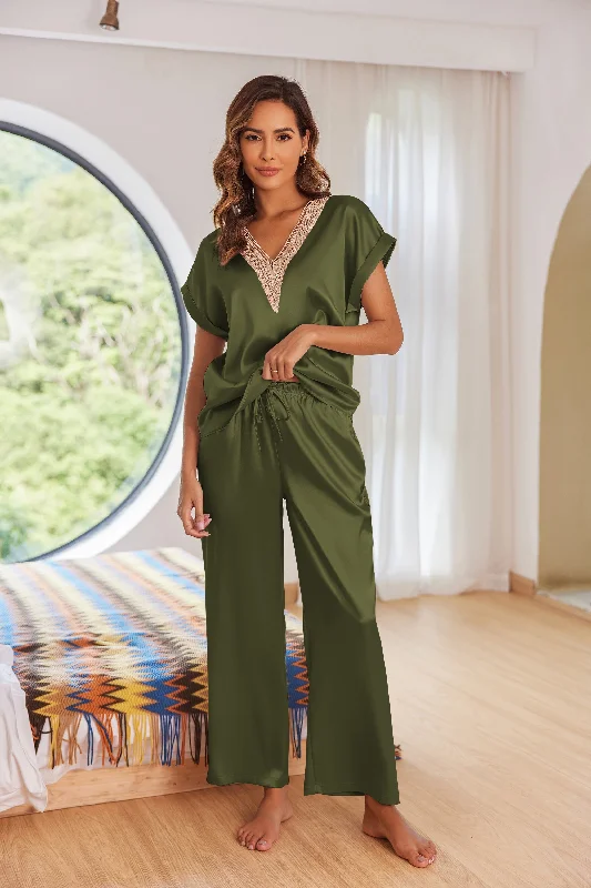 Silk Lace V-Neck Pajamas Set