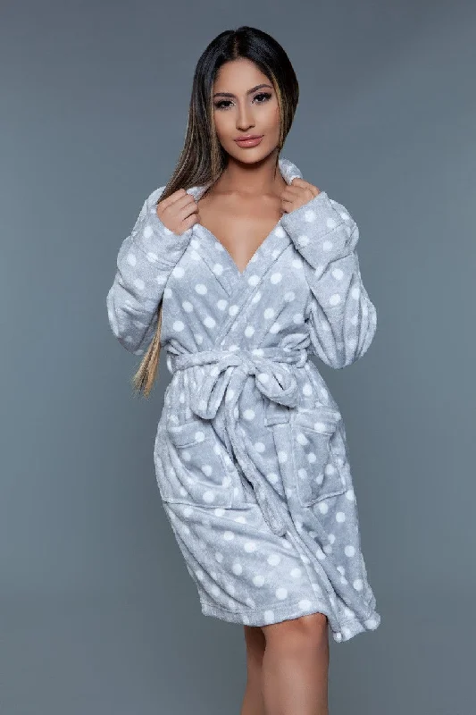 Geovan Plush Robe Grey White