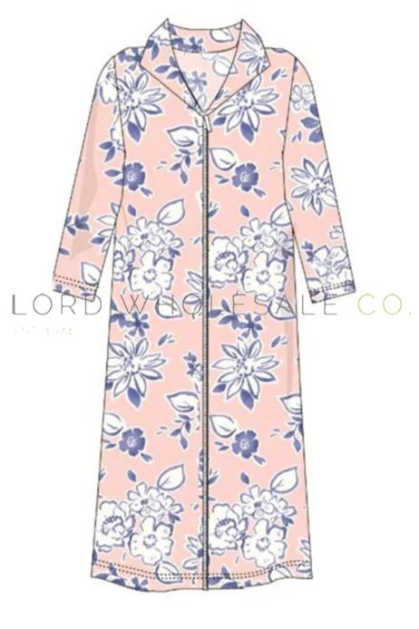 Ladies Anais Floral Cotton Zip Robe by Indigo Sky