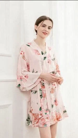 Blush pink floral cotton robe