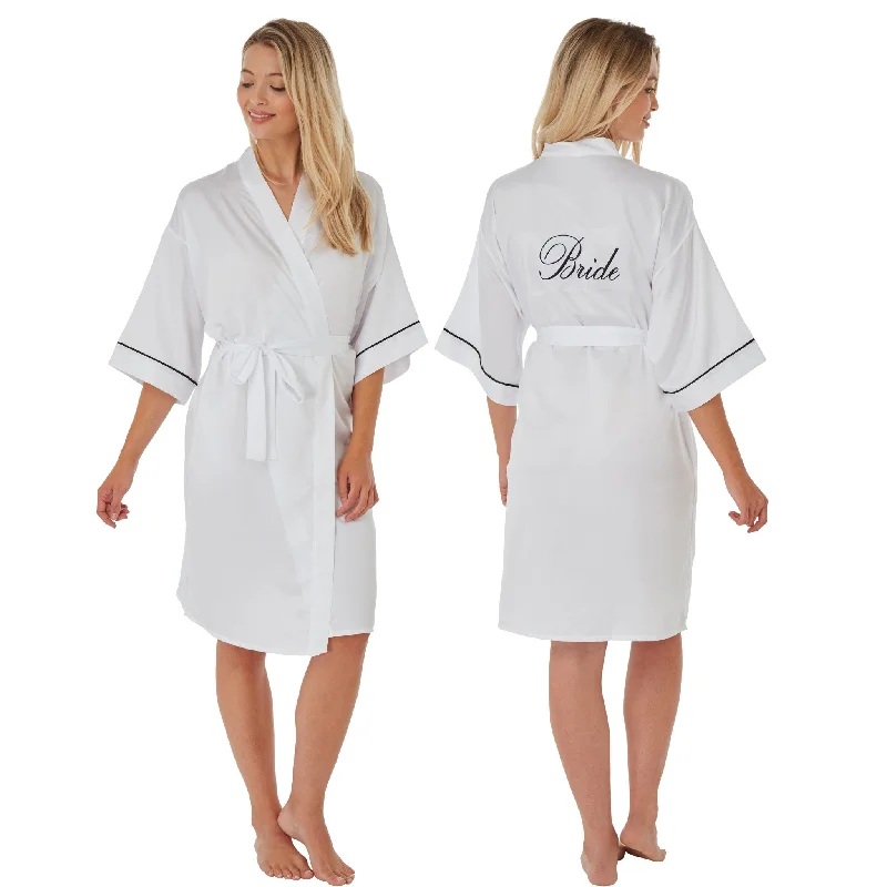 White Satin Bride Wedding Wrap Robe Dressing Gown