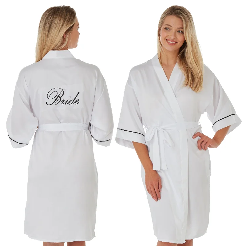 White Satin Bride Wedding Wrap Robe Dressing Gown