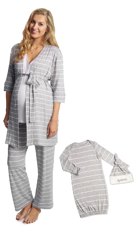 Personalized Analise 5-Piece Heather Grey Stripe for Mom & Baby