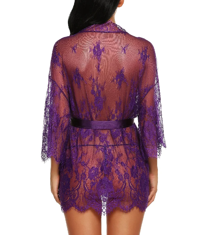 Eyelash Lace Kimono Robe