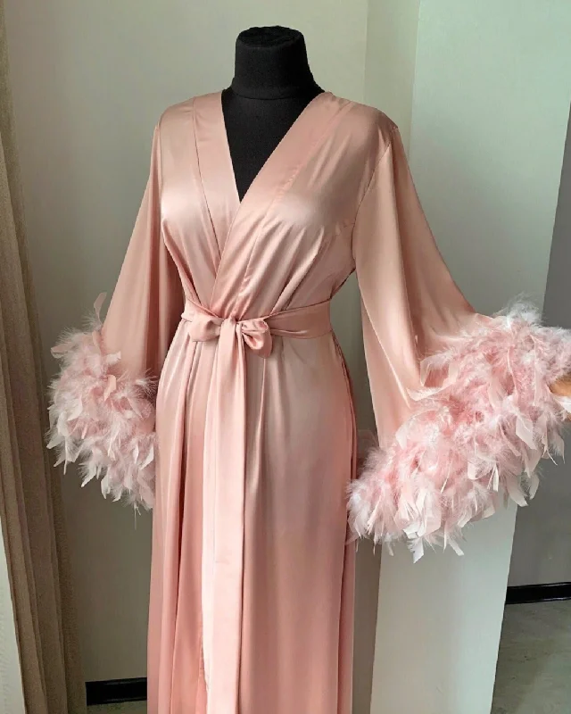 Pink feather robe long Handmade BellaDonnaUa