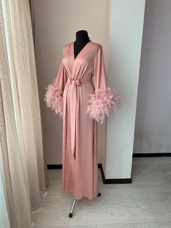 Pink feather robe long Handmade BellaDonnaUa