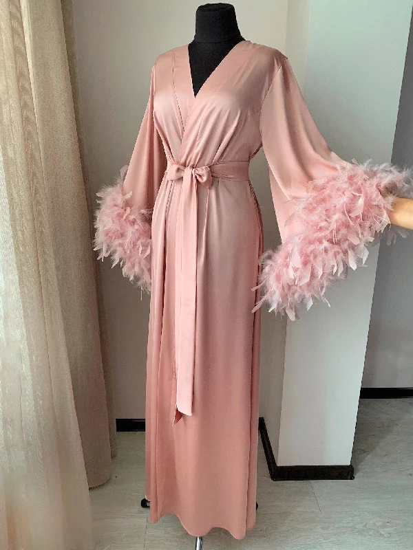 Pink feather robe long Handmade BellaDonnaUa