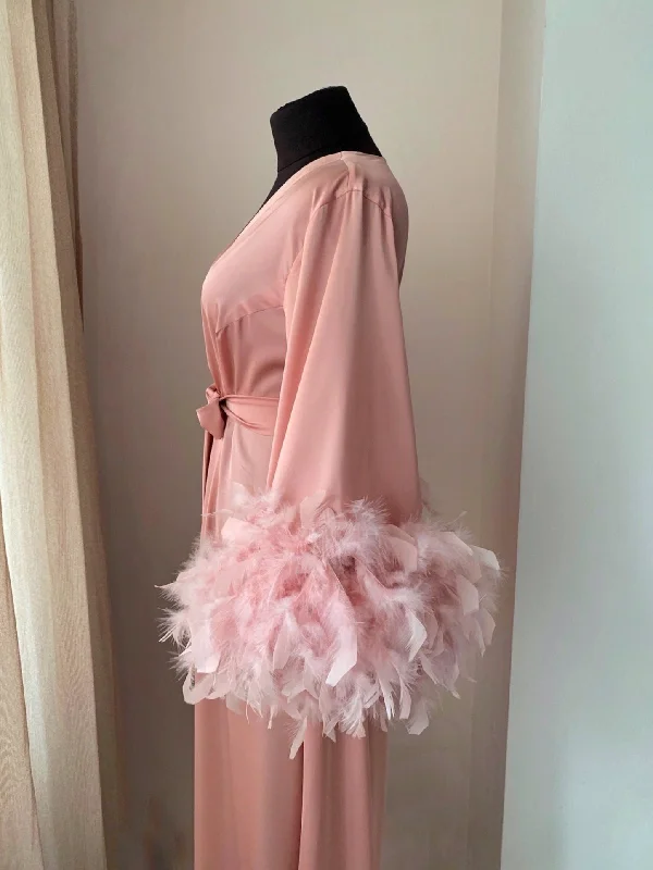 Pink feather robe long Handmade BellaDonnaUa