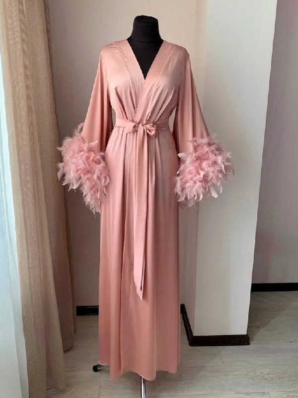 Pink feather robe long Handmade BellaDonnaUa