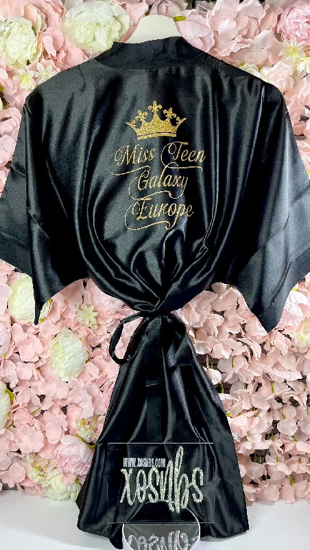 Kids | Personalised Satin Robes | Black