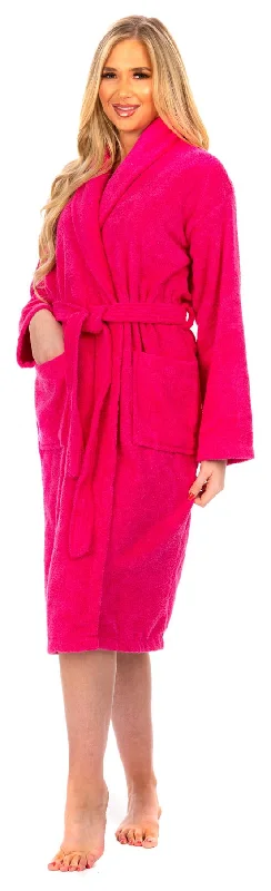 Ladies Pink Cotton Towelling Shawl Collar Bathrobe