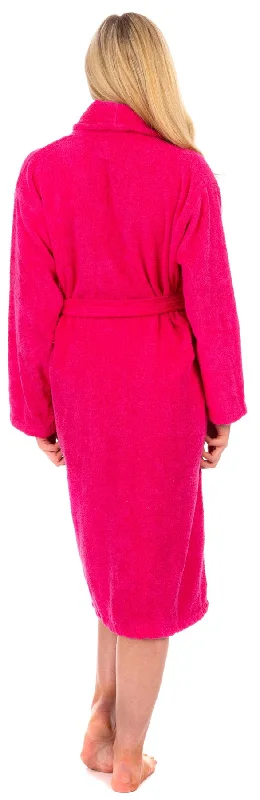 Ladies Pink Cotton Towelling Shawl Collar Bathrobe