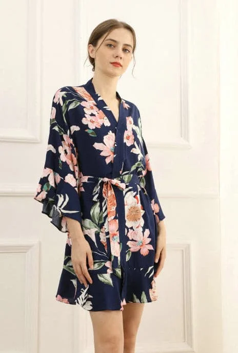 Navy Floral Cotton Robe