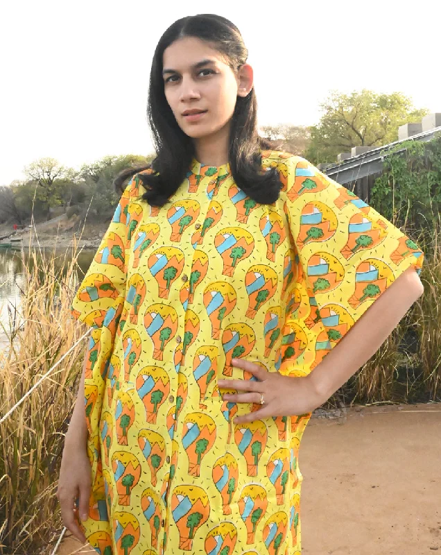 Paradise Hand Block Printed Cotton Midi Kaftan Shirt