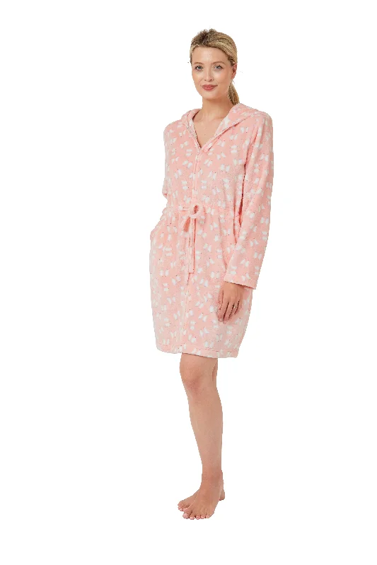 Penguin Print Short Zip Robe-PINK