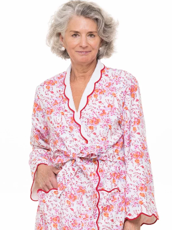 Pink Floral Terry Lined Classic Robe