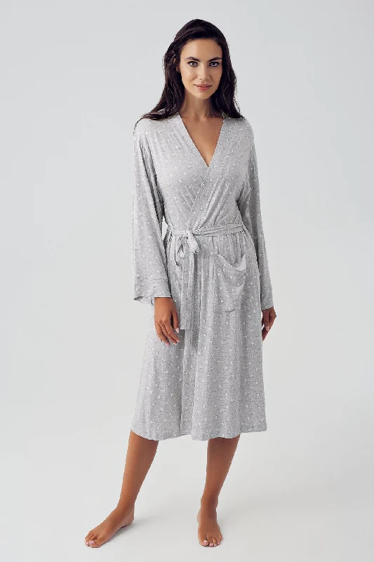 Shopymommy 15502 Polka Dot Maternity Robe Grey