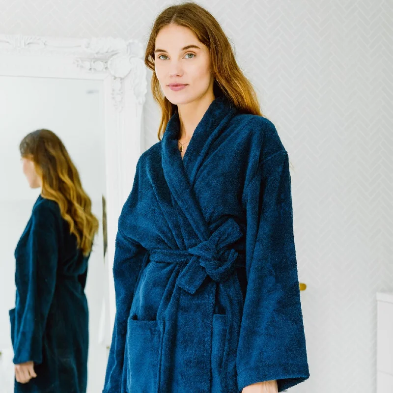 Women's Nua Cotton Bathrobe - Navy Blue