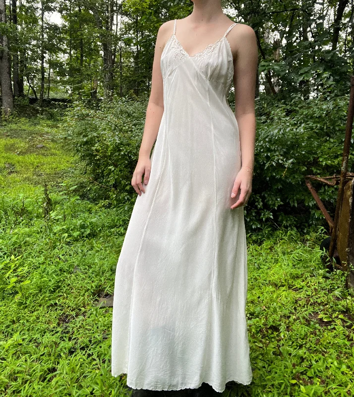 1930's White Silk Spaghetti Strap Slip