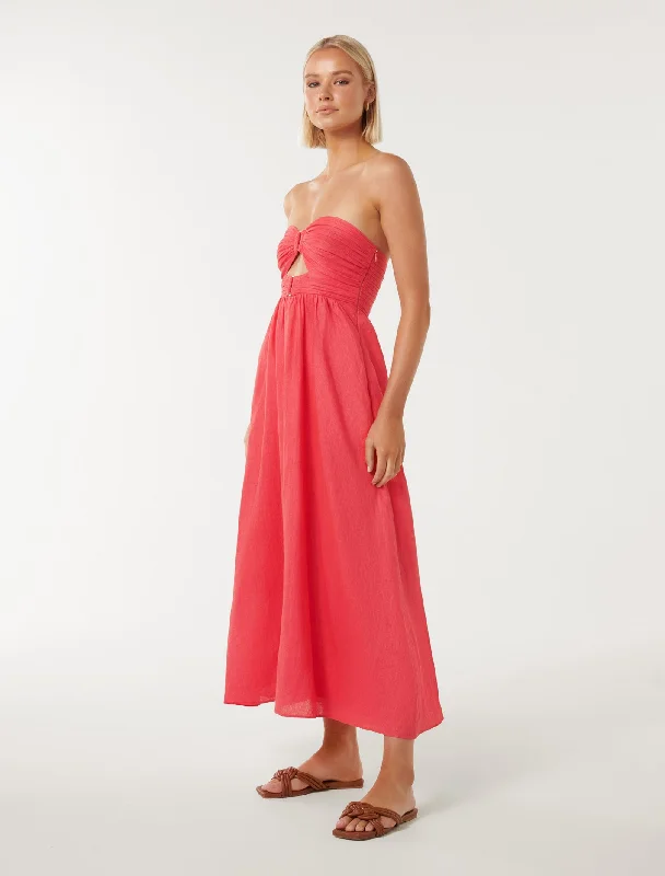 Aaliyah Strapless Ruched Midi Dress