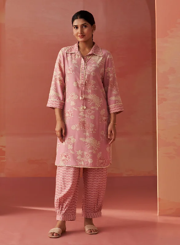 Alvia Rose Pink Printed Viscose Cotton Straight Co-ord Set