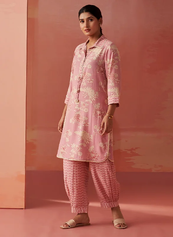 Alvia Rose Pink Printed Viscose Cotton Straight Co-ord Set