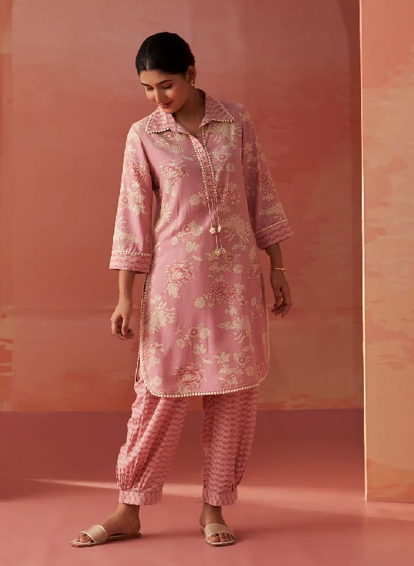 Alvia Rose Pink Printed Viscose Cotton Straight Co-ord Set