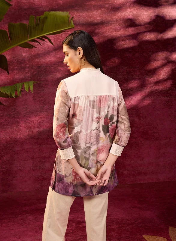 Ayeza Mauve Printed Crepe Shirt for Women