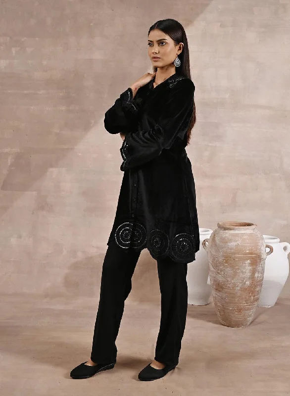 Black Velvet Tunic with Cut Work & Hand Embroidery